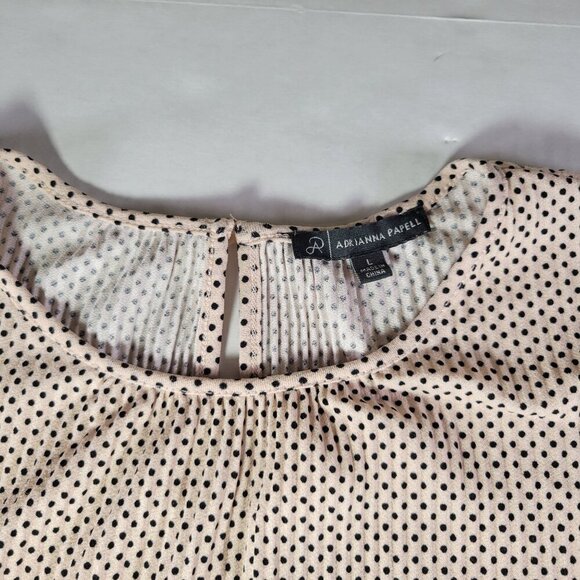 Adrianna Papell Women Beige Polka Dot Professional Long Sleeve Blouse Size L - Picture 2 of 9